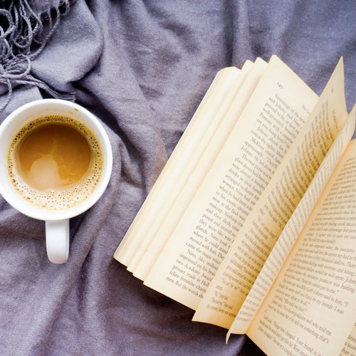 open book and coffee